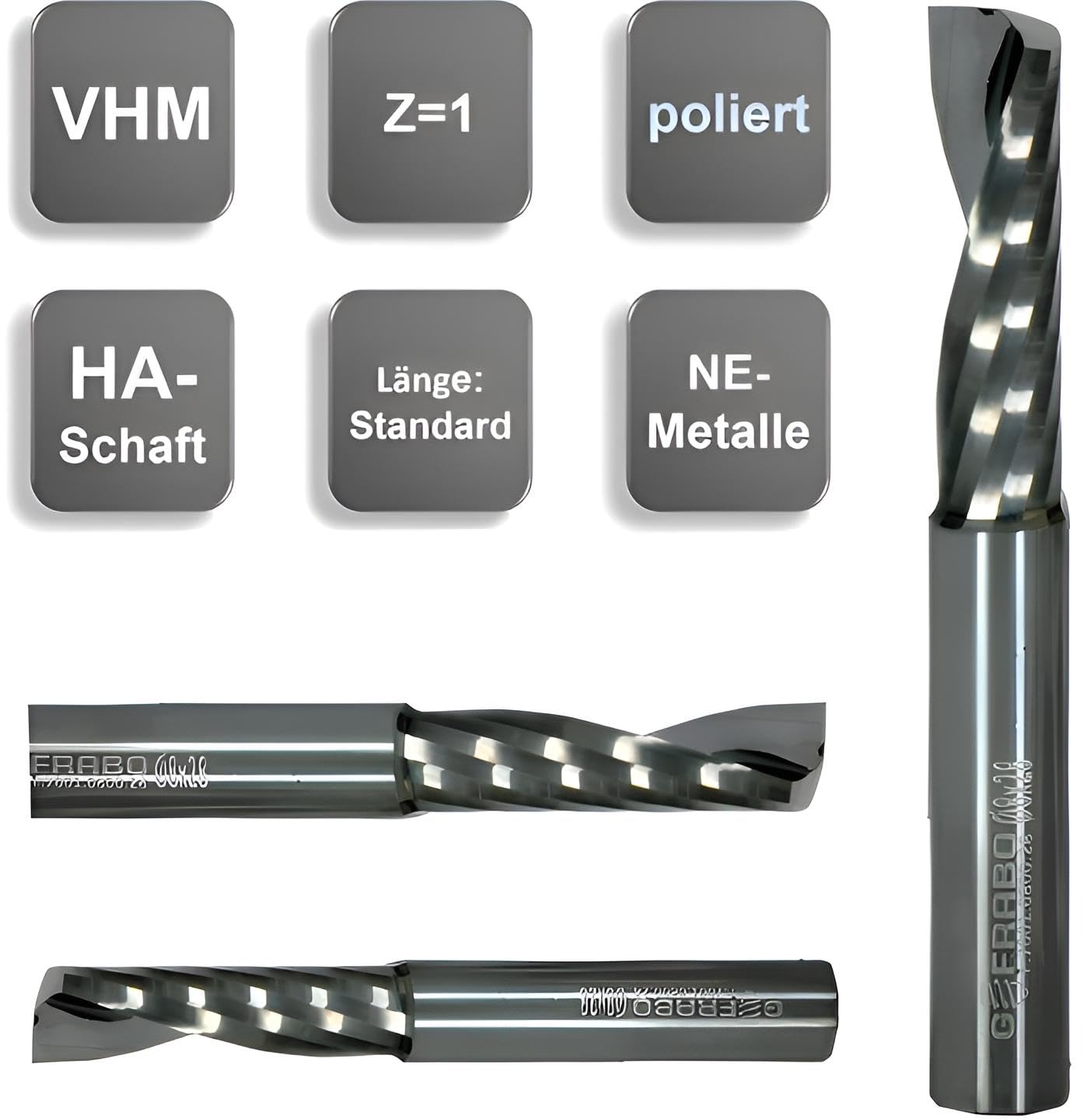 VHM frez do aluminium, frez jednozębny Z=1, polerowany, Ø 1-12 mm - NOWY z rachunkiem - długi, rozmiar: 3,00 x 15 x 45 mm - d2=3,00 mm