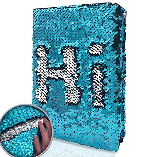 Carnet A5 à paillettes réversibles EverCreatives bleu-vert pour filles