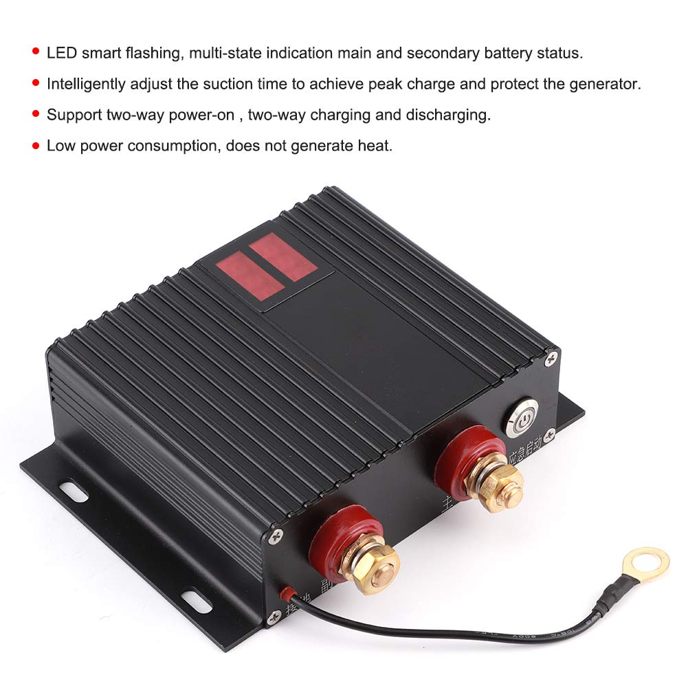 Aislador de batería dual 150 A 12 V 24 V Relé inteligente sensible al voltaje, administrador de batería dual con indicador LED para automóviles, vehículos recreativos,