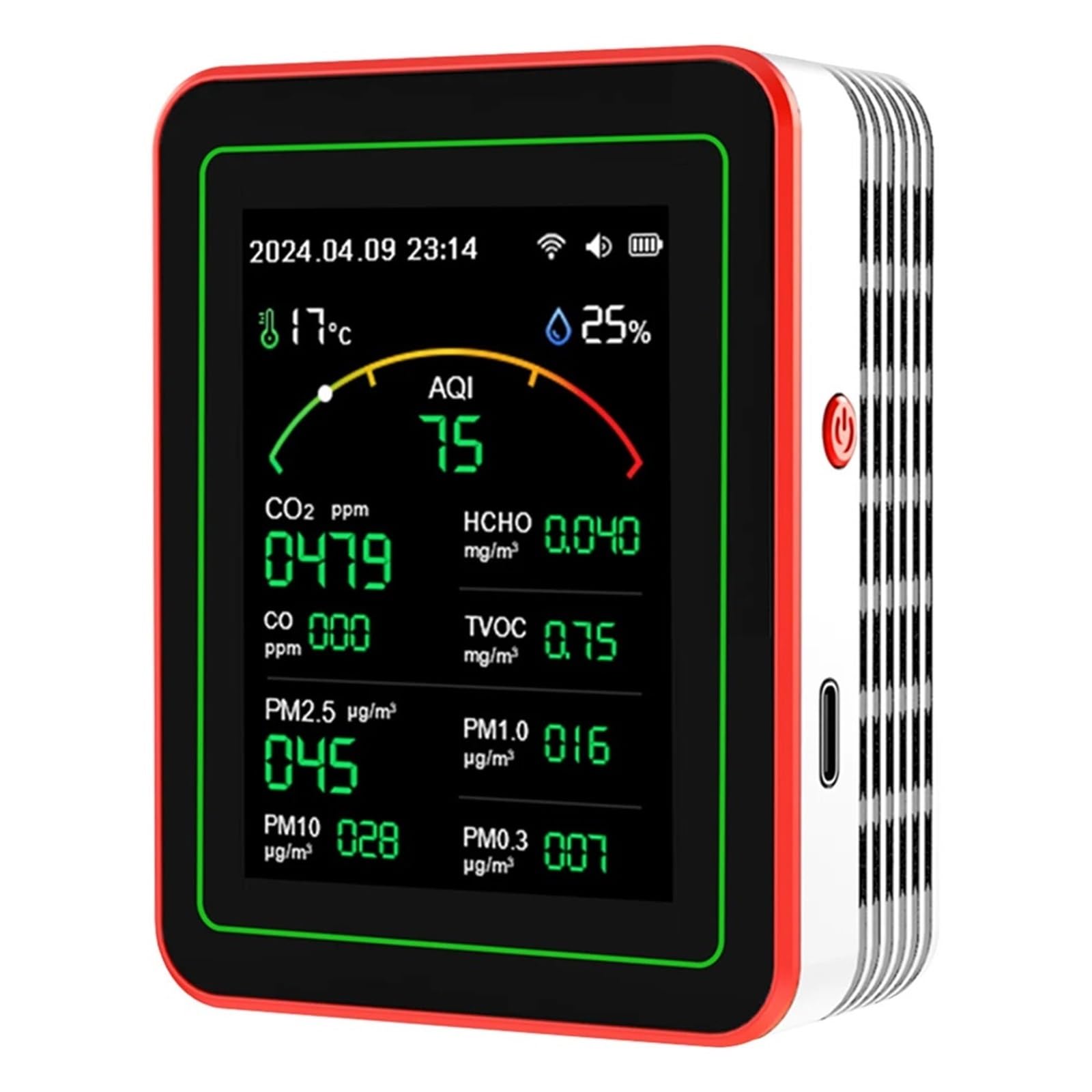 Air Quality Monitor, Rilevatore Di Qualità 'aria WiFi 15 In 1 CO CO2 PM0.3 PM1.0 PM2.5 PM10 Tester Portatile Misuratore Umidità A Temperatura(WHITE)
