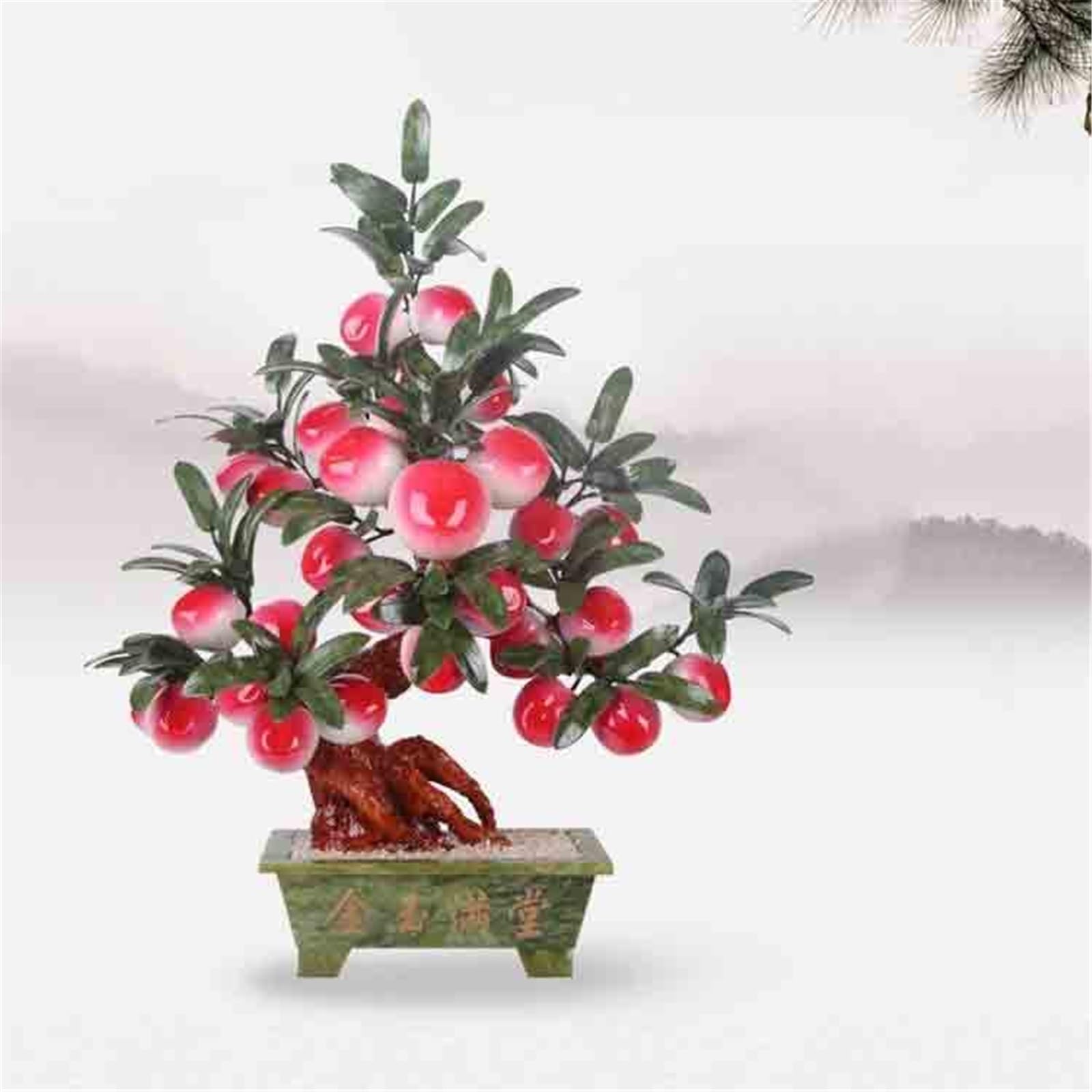 Sztuczne drzewa Bonsai Sztuczne drzewo Bonsai, jadeitowa rzeźbiona brzoskwinia półka na biurko sypialnia wystrój salonu