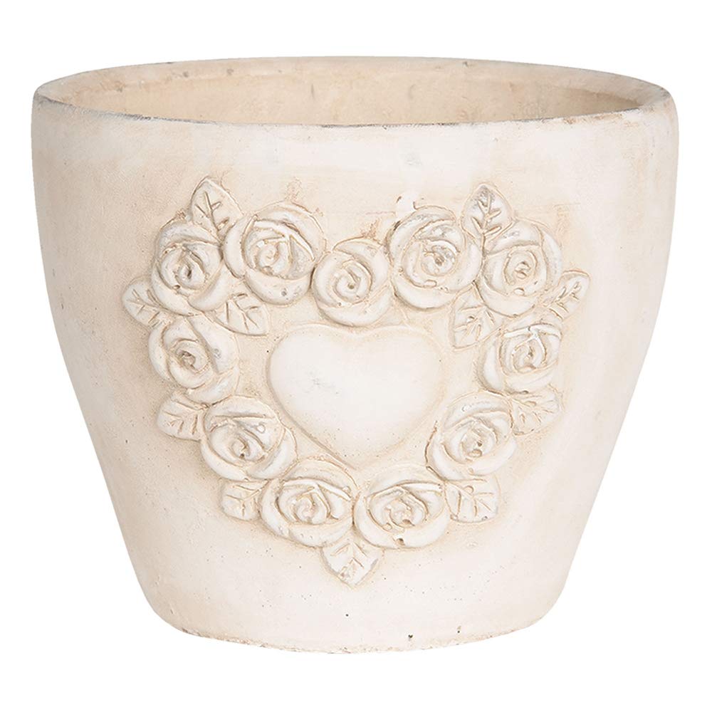 Clayre & Eef Pot De Fleurs En Céramique Intérieur - Diamètre 15 X 14 Cm - Vert/Beige