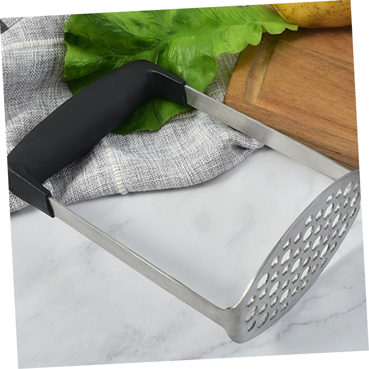 OUNONA Manual Stainless Steel Potato Masher Food Crusher for Effortless Mashing of Boiled Potatoes Carrots and More Dishwasher Scratch Kitchen Tool