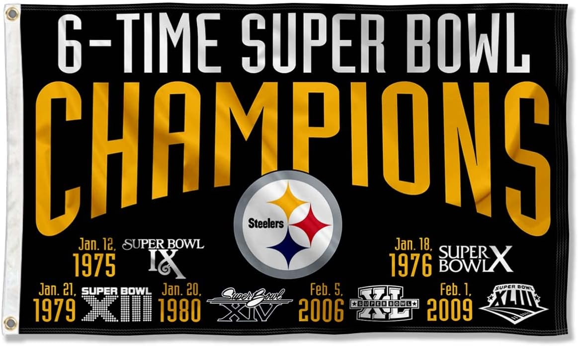 Pittsburgh Steelers 6X and 6 Time Super Bowl Champions Flag Outdoor Indoor 3x5 Foot Banner