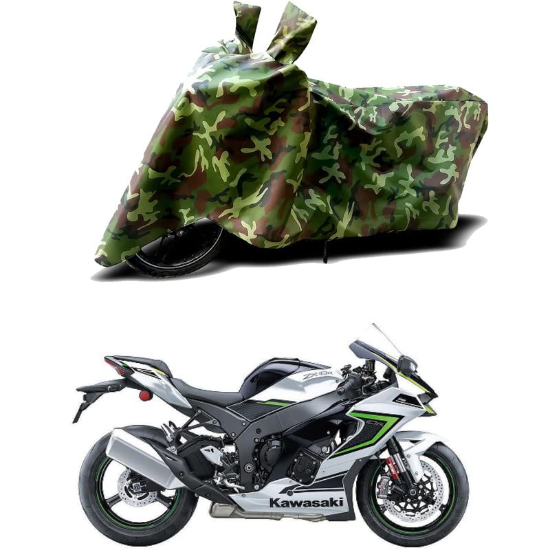 Image of 100% Water Resistant Bike Scooty Two Wheeler Body Cover Compatible for KawasaNinja ZX-10R /UV-Rays /Heat Protection /Birds Dropping /Scratchproof /Dust Proof /Waterproof /All Varient[Green MJ]