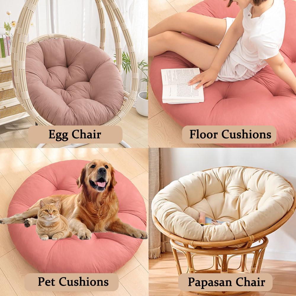 Surwin Papasan Cojines Exterior Jardin, Papasan Cojines Redondos para Silla, Suave y Acogedor Cojín para Silla De Huevo para Interiores Exteriores Sala Cojín de Asiento (100x100cm,Rosa)