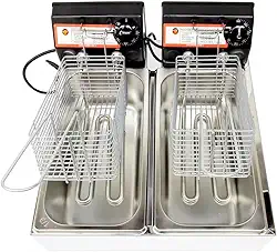Fritadeira Elétrica Industrial com Óleo 2 Cubas Inox 7L 1500W Termostato até 300°C (220V)