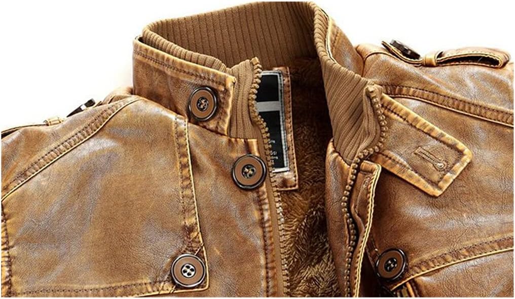 KEHAIOO Men's Winter Warm Biker Leather Jackets Fleeced Motorcycle Faux Leather Coats Stand Collar Plus Size