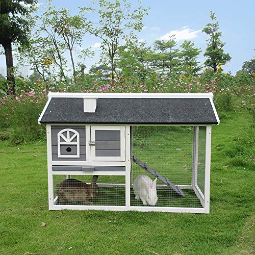 BIRASIL 48\" Weatherproof Wooden Rabbit Hutch House with Outdoor Run, Bunny Hutch House Wood Chicken Coop - Thumbnail 2