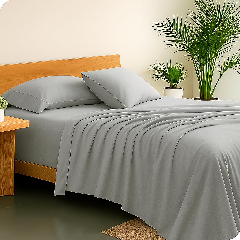Cottington Lane Premium 100% Cotton Flat Bedsheets with 2 Pillow Covers |186 TC Super Soft - Light Grey_King - 102x108 in-image-31