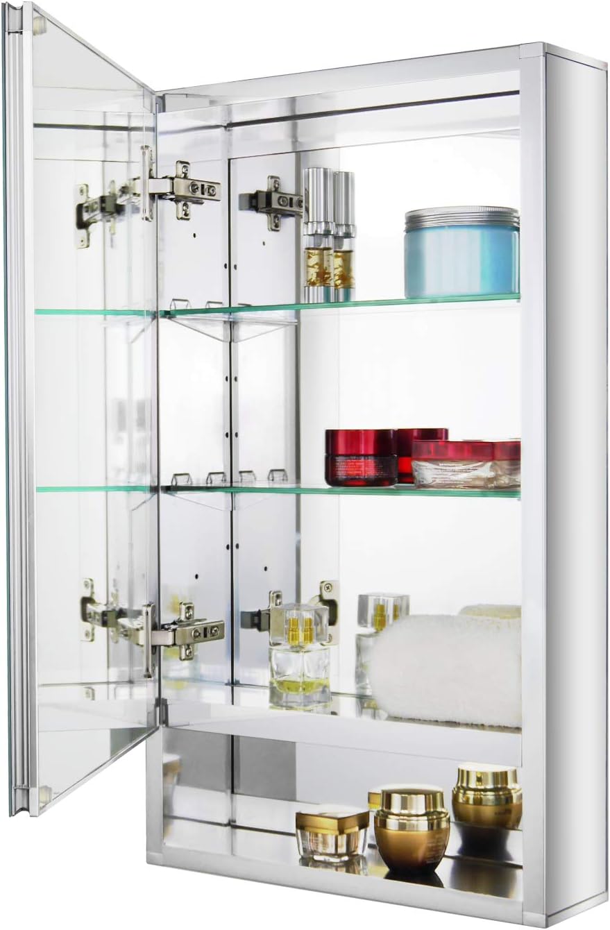 Onе-Dау Sаlе: Uр tо 40% оƒƒ Fundin Aluminum Bathroom Medicine Cabinet with Framless Double Sided Mirror Door Recess or Surface Mount;with Open-Storage Shelf, 15 x 26 x 5.24 inch, Silver Bіg Sаlе Fundin Aluminum Bathroom Medicine Cabinet with Framless Double Sided Mirror Door Recess or Surface Mount;with Open-Storage Shelf, 15 x 26 x 5.24 inch, Silver