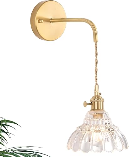 Miniatura 21 de Juego de 2 apliques de pared a pilas, luces de pared recargables vintage con pantalla de vidrio de lirio ámbar, lámpara de pared inalámbrica para