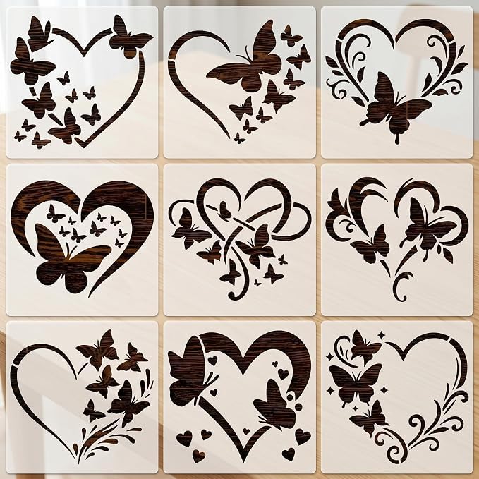 9 Stencils for Crafts Reusable Butterfly Heart Templates for DIY Projects