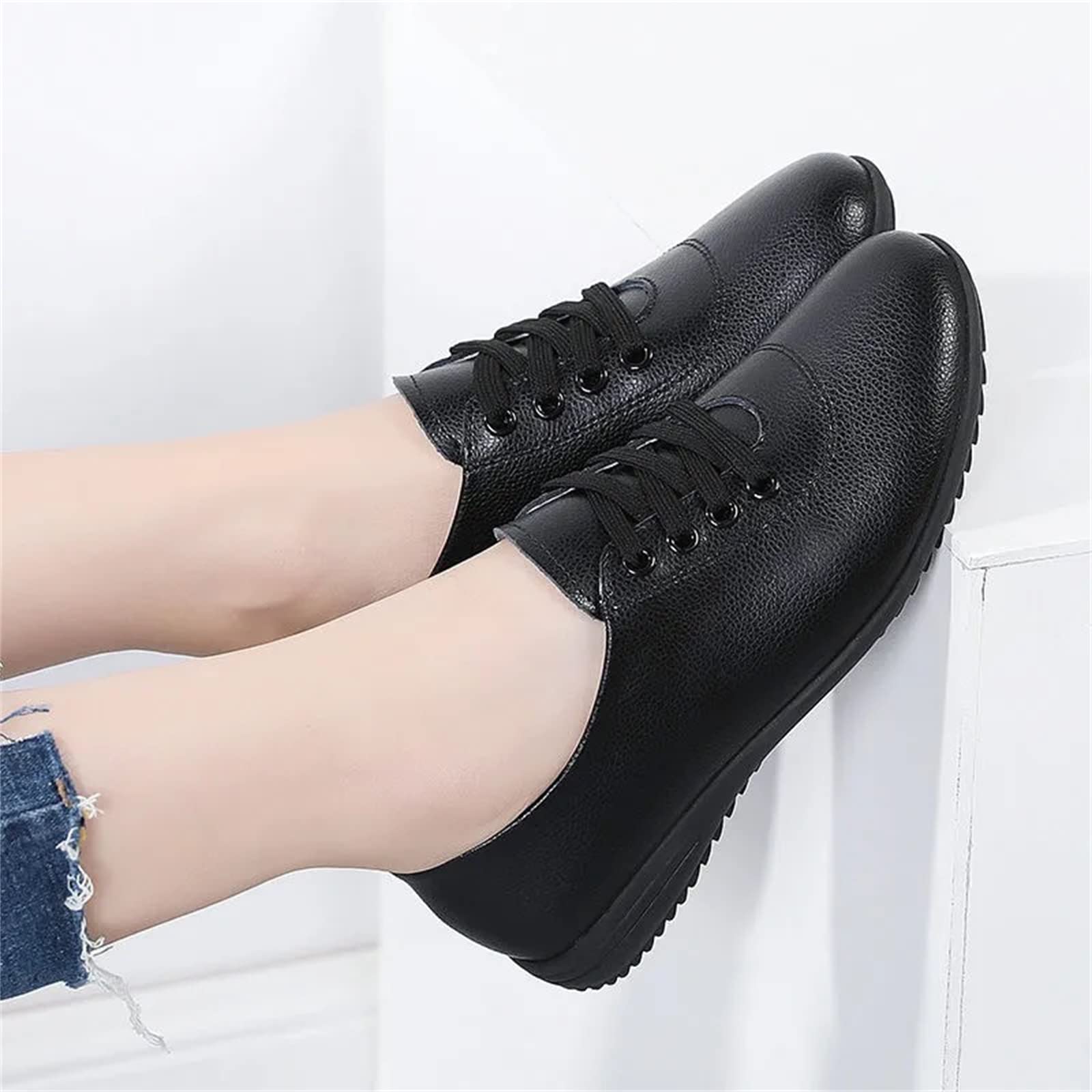 Oxfords De Las Mujeres con Cordones De Cuero Zapatos De Caminata Fondo Ligero De La Oficina De Trabajo De La Oficina De Los Mocasines