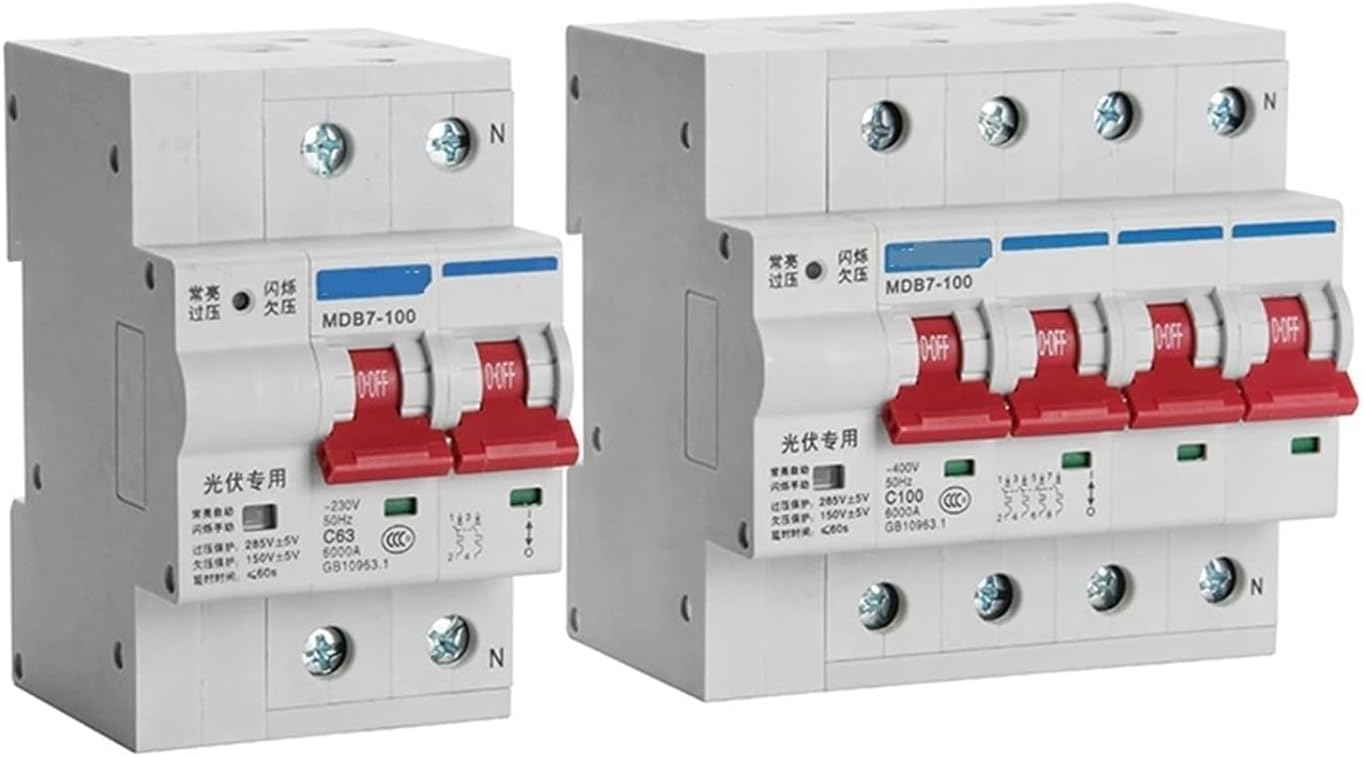 ALKOY Circuit Breaker Photovoltaic Circuit Breaker Automatic Reclosing Self-Recovery Over-Voltage Protector Small Grid-Connected 2p 4p Switch 1Pcs (Color : 100a, Size : 2P)