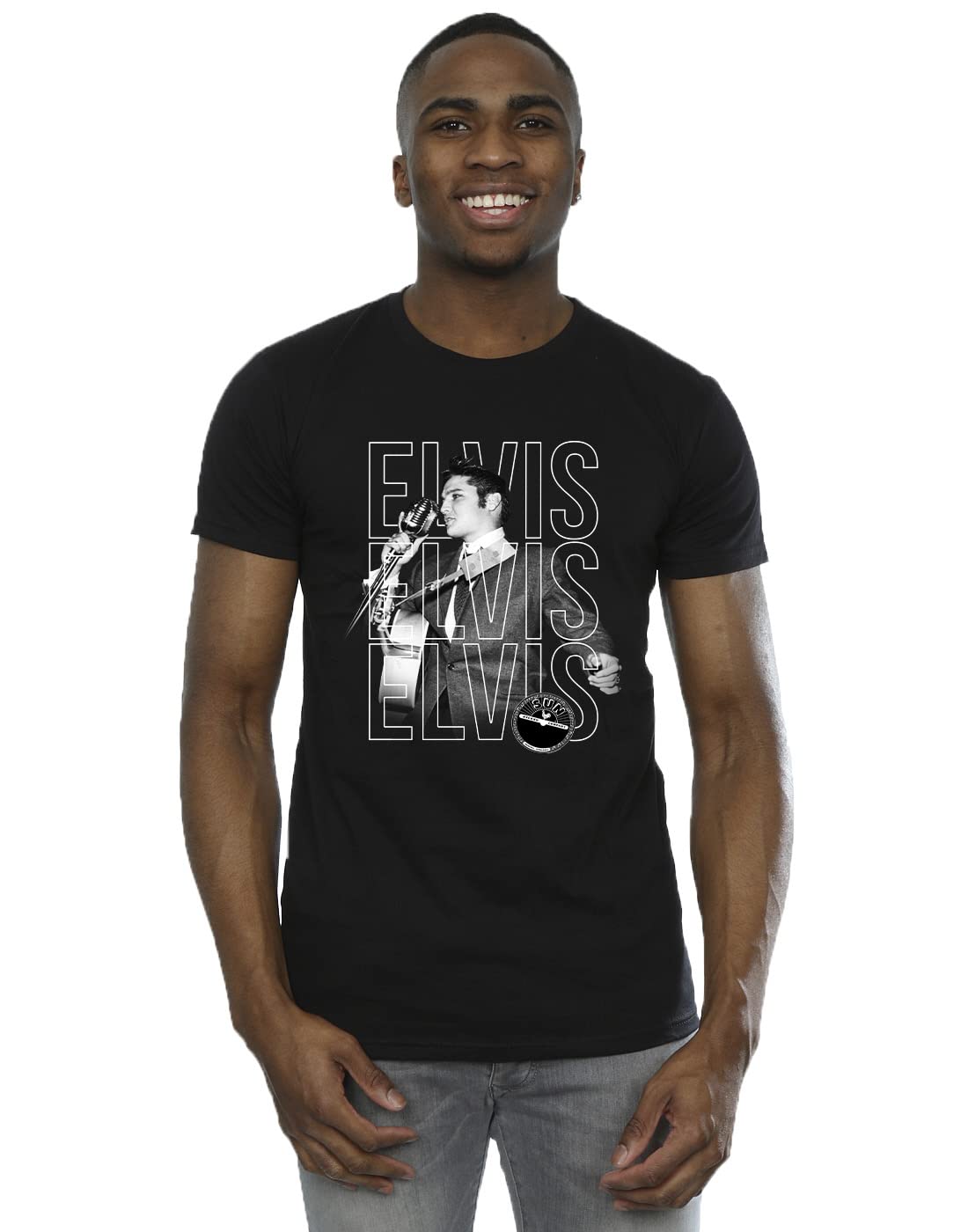 Absolute Cult Men's Black Elvis Triple Logo Portrait T-Shirt XX-Large