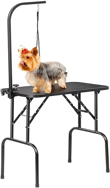 Yaheetech 32 Foldable Dog Grooming Table Pet Dog Cat Drying Beauty Table with Adjustable Folding Fixed Arm Folding Legs Maximum Capacity 100KG Black