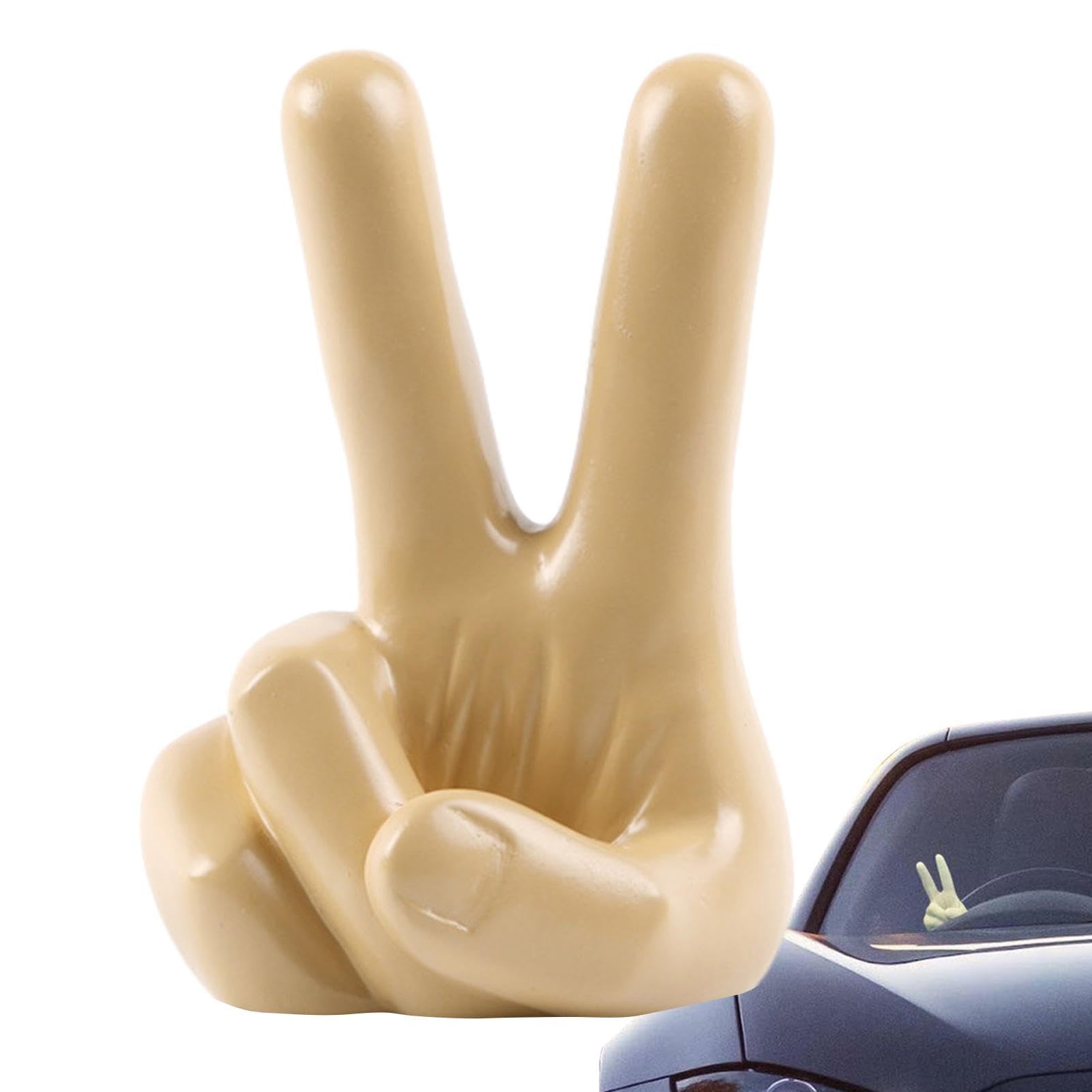 Tumotsit Finger of Victory Sculpture, Finger Gesture, Funny Peace Fingers Desk Decoration, Resin Finger Laying Decoration for Weddings, Living Room, Shelves