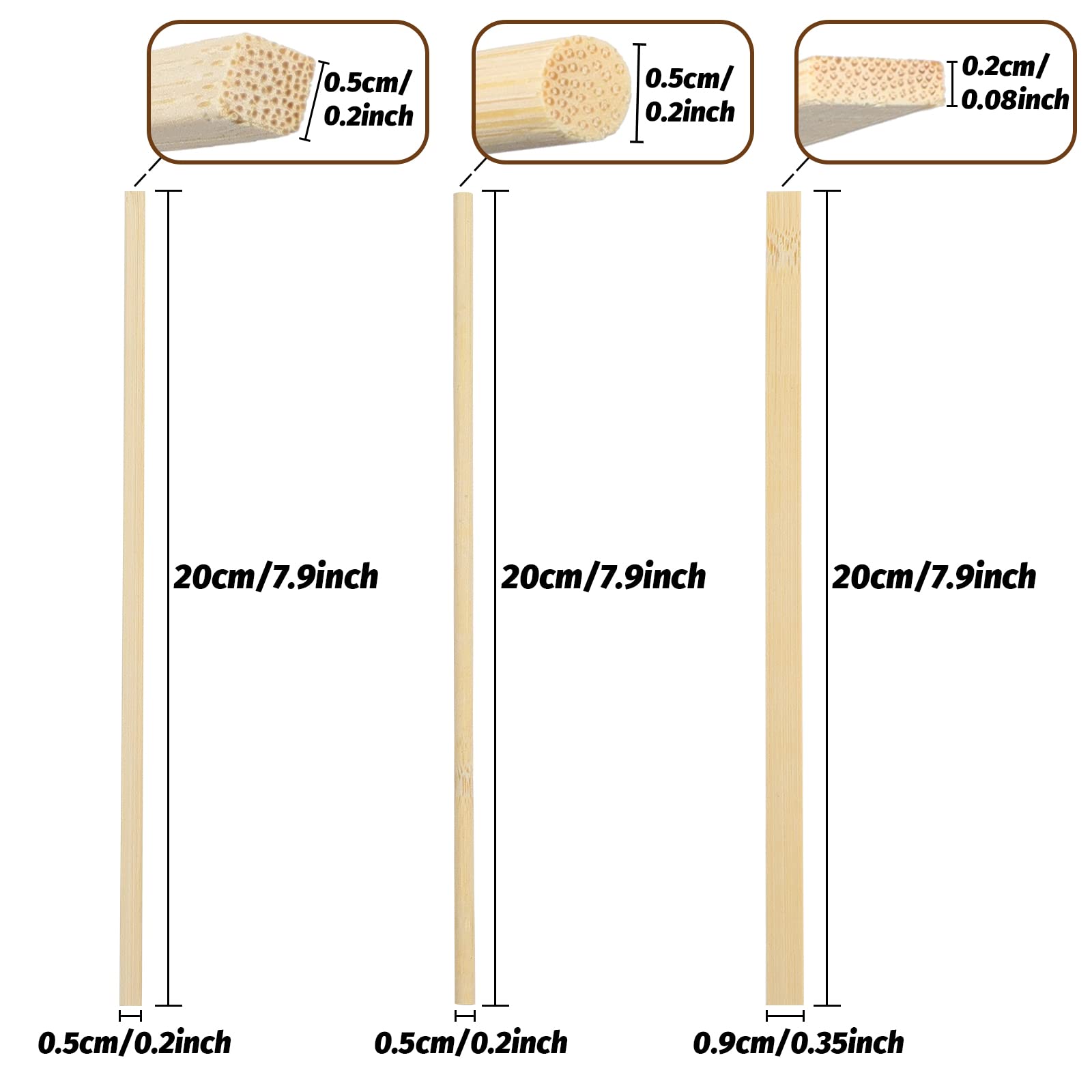 DOITEM 150 Pack Natural Bamboo Wooden Crafts Sticks Natural Wooden Square Dowel Sticks Unfinished Natural Wood Dowel Rods - 20cm/8 Inches - Wood Strips for Crafting Projects