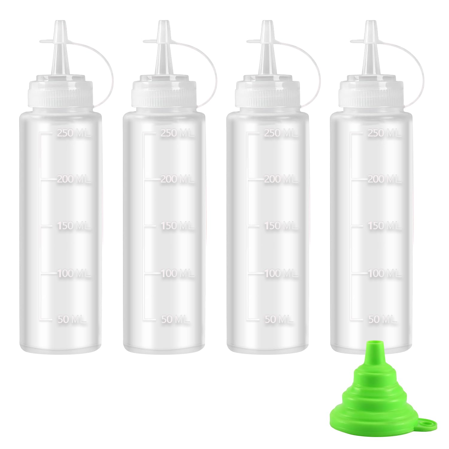 Qcdou Squeeze Bottle, 4 Pack Squeezy Sauce Bottles, 250ml /8 oz Plastic Bottles with Lids, Reusable Liquid Container, Seasoning Dispensers for Hot Sauce, Salad, Sauce, Ketchup, Mustard, Oil(B)