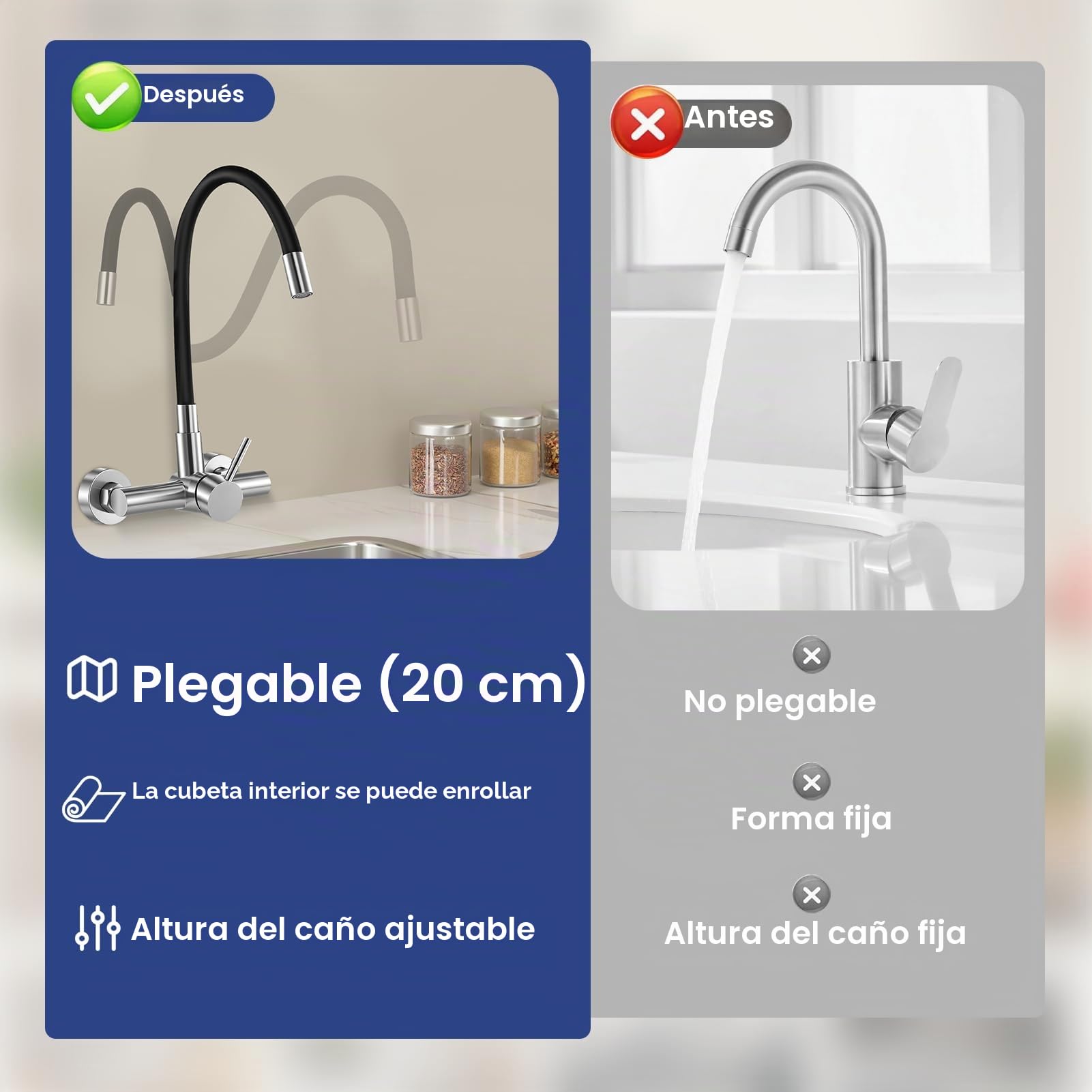 Grifo de cocina flexible negro, grifo de cocina con dos modos para agua fría y caliente, brazo giratorio de 360 grados, para cocina, baño y lavandería