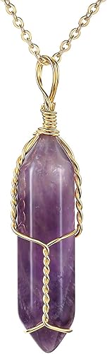 Miniatura 8 de JADENOVA Collar con colgante de piedras preciosas de cristal curativo con alambre completo envuelto en cadena de acero inoxidable de 18 pulgadas Gema
