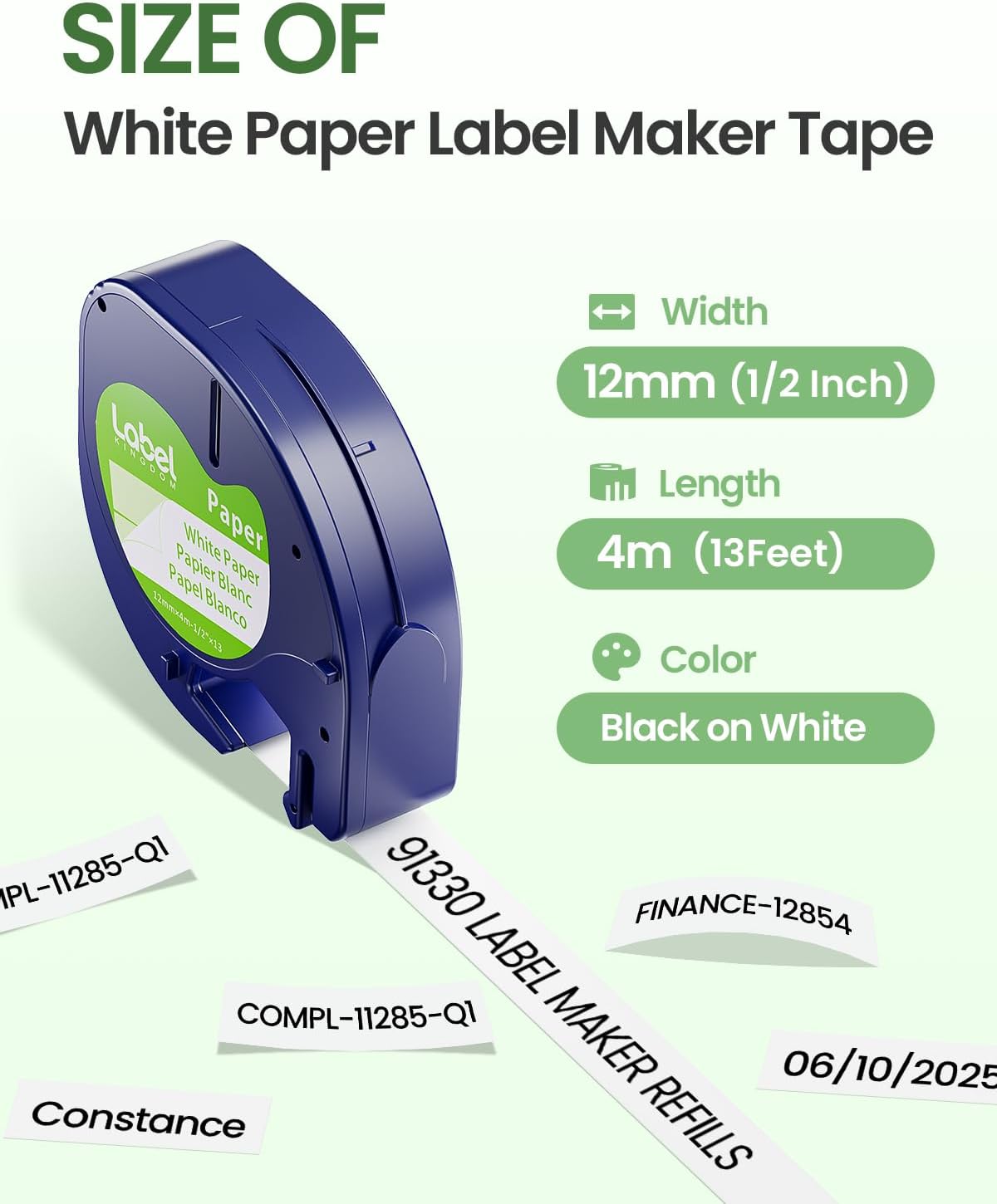 Compatible with Dymo Letratag Refills White Paper Label Maker Tape Replacement for Dymo Label Maker Refills 12mm x 4m (1/2" x 13') for LT-100H 100T Plus 200B, 5-Pack Label KINGDOM 91330 Refills - Image 8