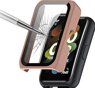 جراب من البولي كربونات بطبقة الزجاج بدرجة صلابة 9 وتغطية كاملة لجميع الزوايا متوافق مع ساعة هواوي باند 7 زورول بينك شفاف حافظة