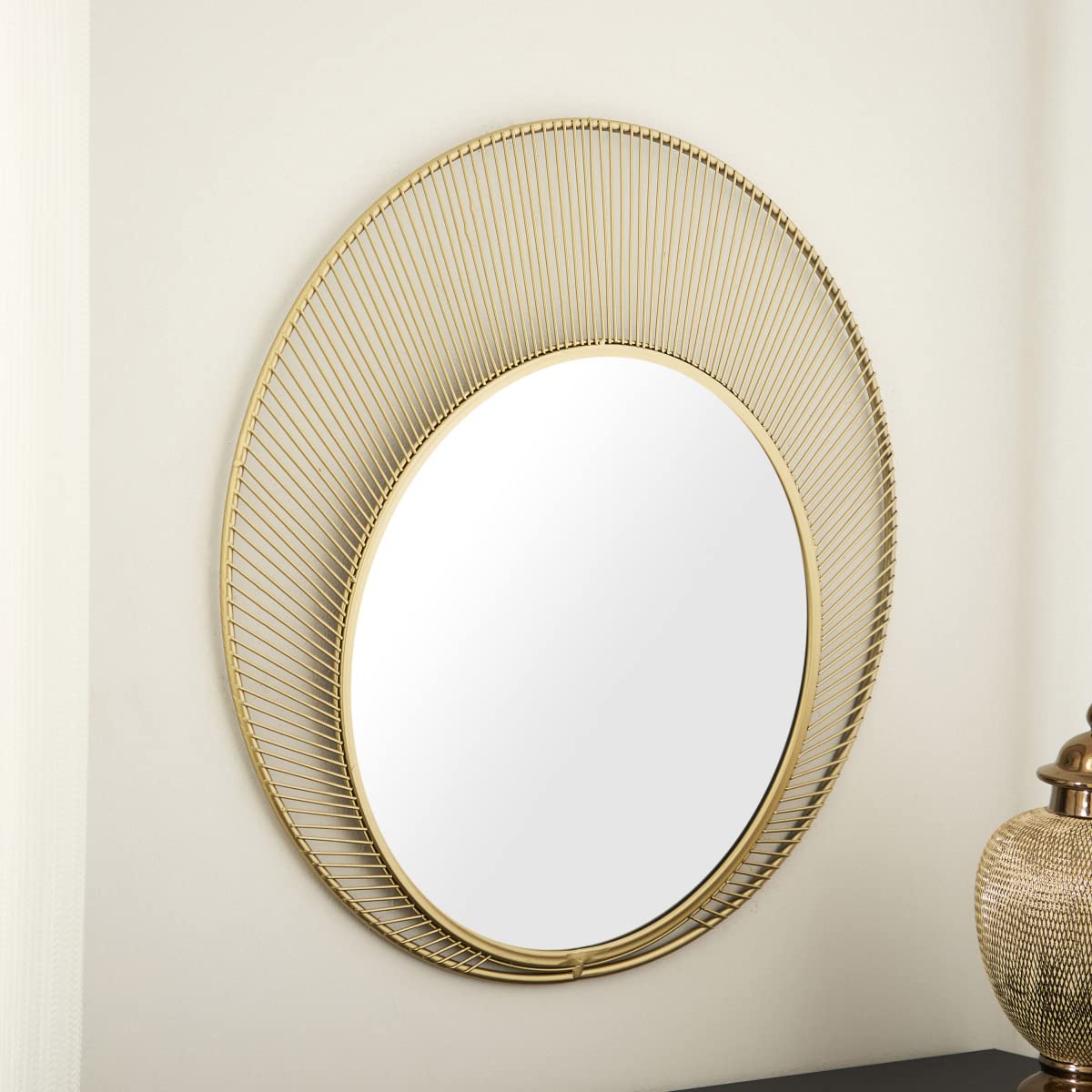 HOME BOX Delilah Premium Metal Decorative Wall Mirror With Line Border - 59X2X59 Cm