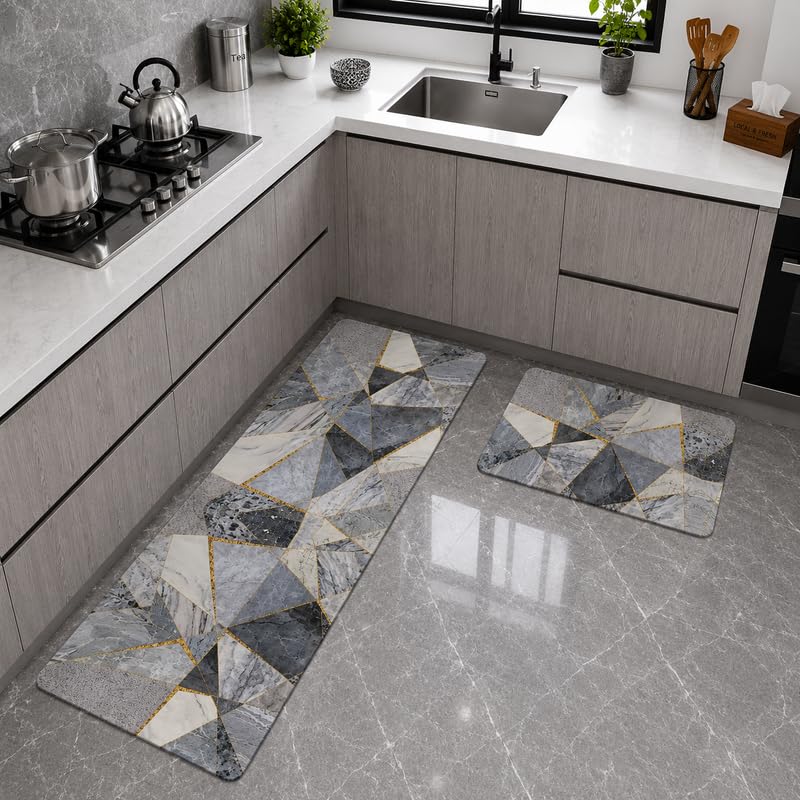 Grey Gold Kitchen Mats - Set of 2 -1