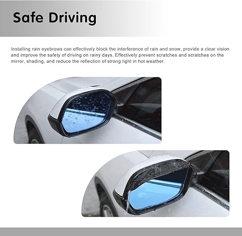 Miniatura 4 de Paquete de 2 cejas para espejo retrovisor de automóvil, 6.8 x 2.2 pulgadas, protectores de lluvia para espejo lateral, protectores de protección de