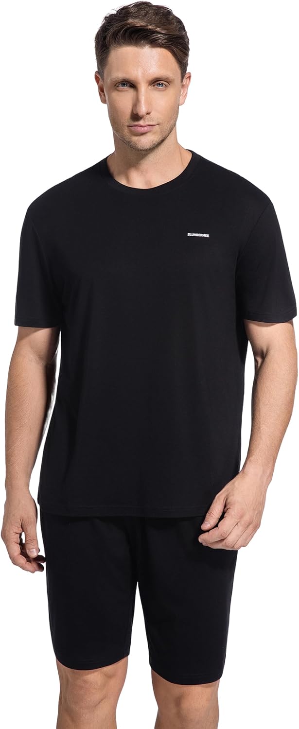 SlumberMee Mens Pajama Set Soft Cooling Viscose Summer Pjs Short Sleeve Sleepwear 2 Piece Crew Neck Loungewear with Pockets - Image 2