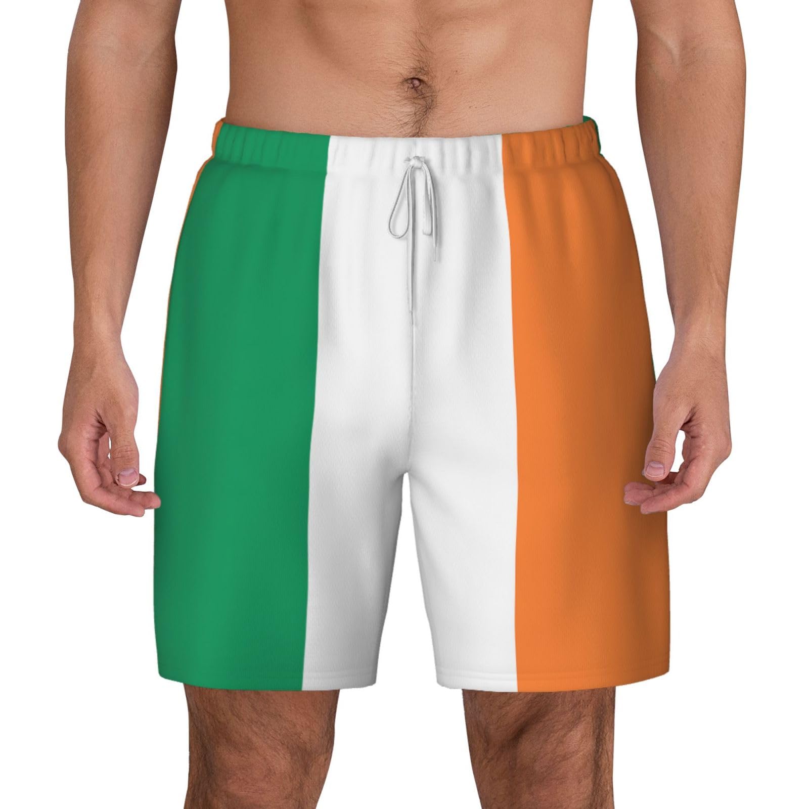 FSCEV Irish Flag Mens Swim Shorts with Stretch Compression Liner Bathing Suit Swimming Shorts White