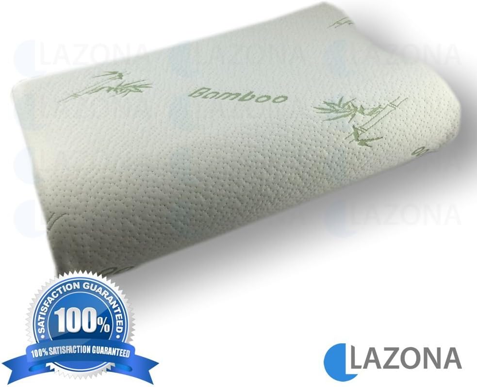 LAZONA Bamboo Memory Foam Contour Curve Orthopedic Support Hi-Lo Wave Pillow Removable Washable Soft Zip Kool-Flow Micro-Vented Bamboo Cover Queen Size