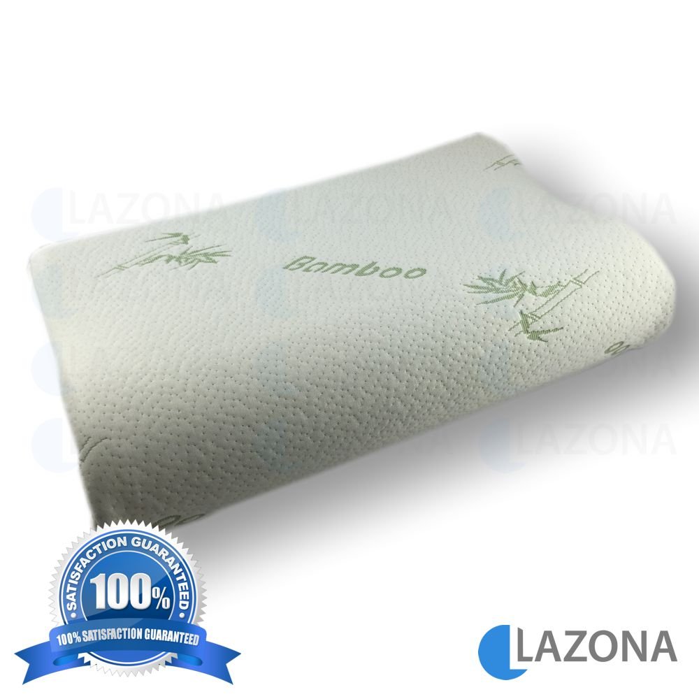 LAZONA Bamboo Memory Foam Contour Curve Orthopedic Support Hi-Lo Wave Pillow Removable Washable Soft Zip Kool-Flow Micro-Vented Bamboo Cover Queen Size
