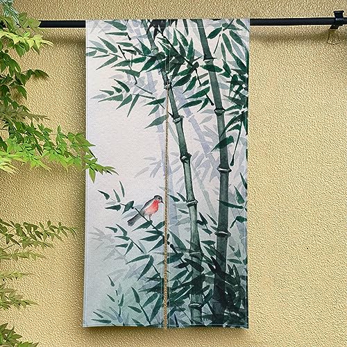 Qinunipoto のれん 植物柄 竹 シンプル風 暖簾 幅72×丈120cm インテリア 目隠し おしゃれ すだれ 遮光 部屋 間仕切り ロング カーテン 麻調ポリエステル製 オーダー可 冷/暖気遮断 簡単取付 リビング 玄関/キッチン/お風呂/喫茶店