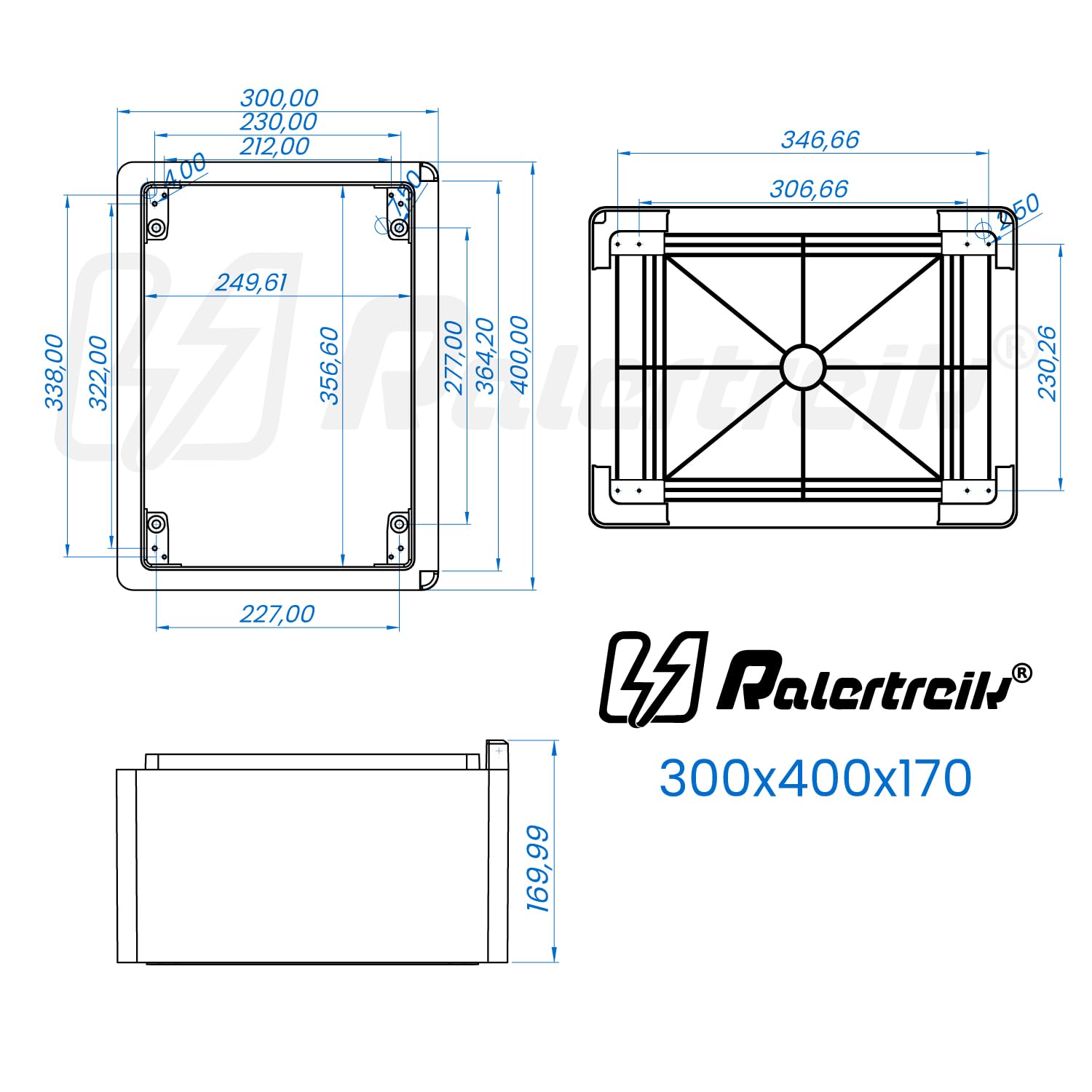 Armario de Distribución para Pared con Placa de Montaje Galvanizada, Caja Industrial de Control Vacía de Plástico ABS con Puerta Protección IP65, tamaño 300x400x170
