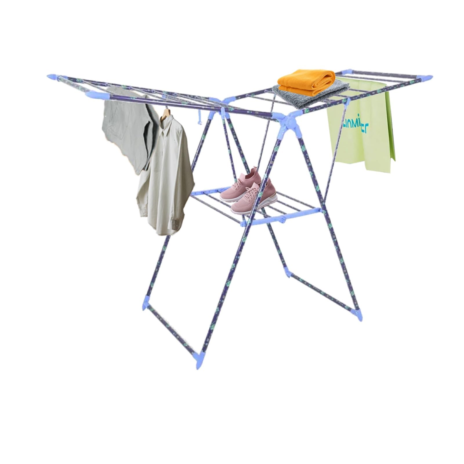 Zeskem Folding Butterfly Shape Clothes Drying Rack Outdoor Adjustable, 2 Tiers Multifunctional Clothes Airer, Space-Saving Dryer, Hanger, Stand, Clothes Airer for Indoor and Outdoor (Blue)