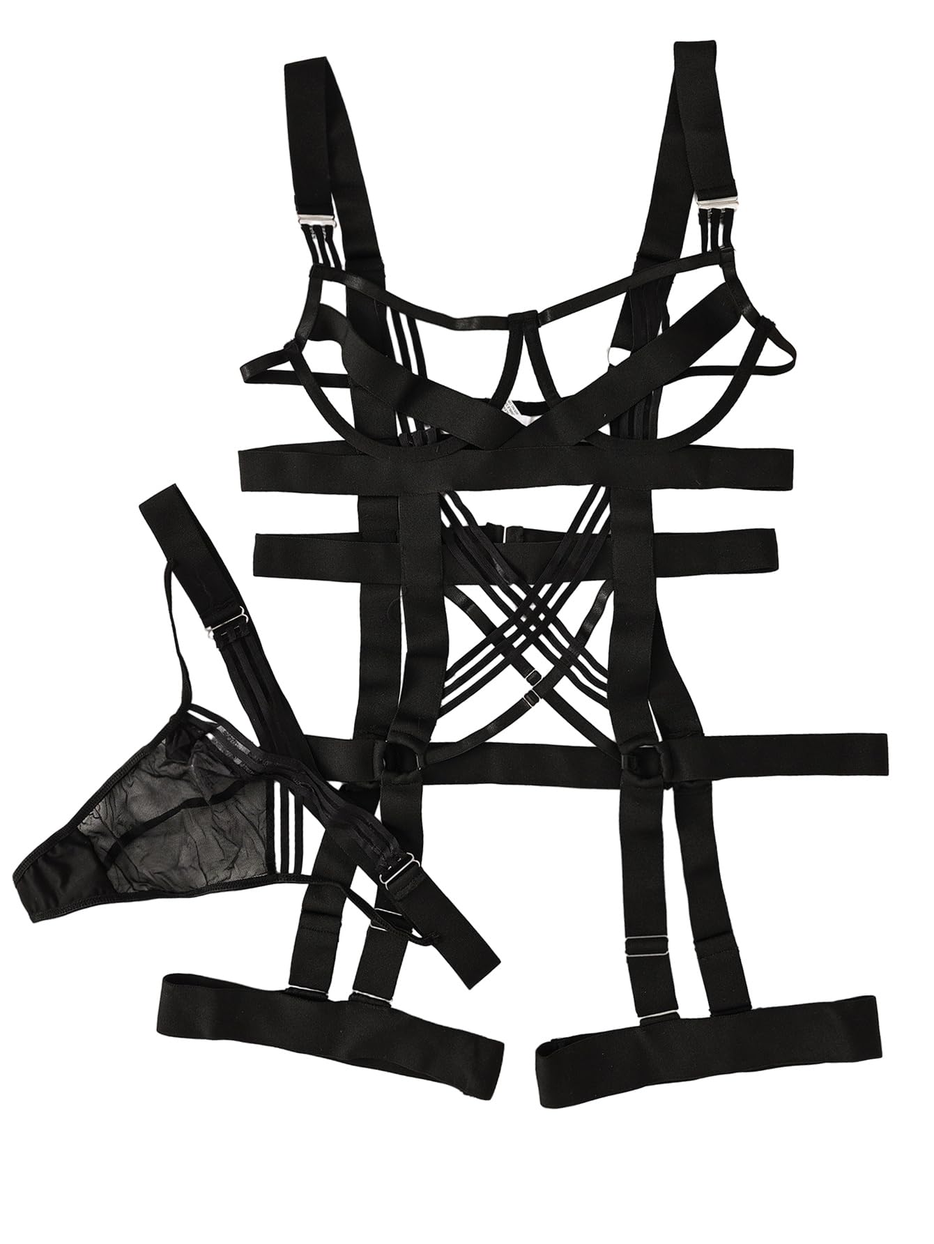 Lilosy Sexy Strappy Crisscross Cutout Underwire Garter Belt Lingerie Set Rave Outfits: 3X-Large Plus Black