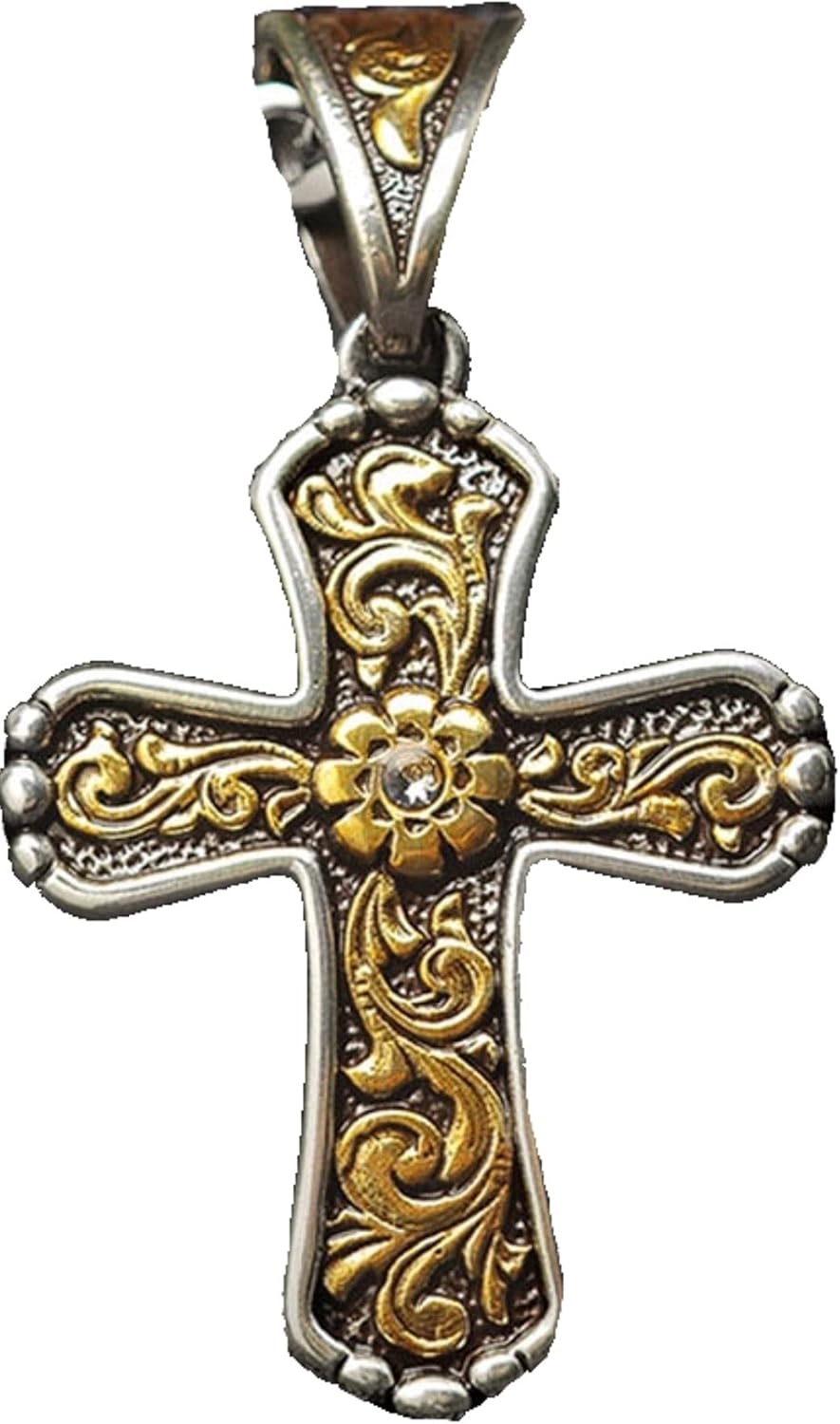 M&F Western Products TWISTER Men's Gold Floral Scroll Cross Fashion Necklace