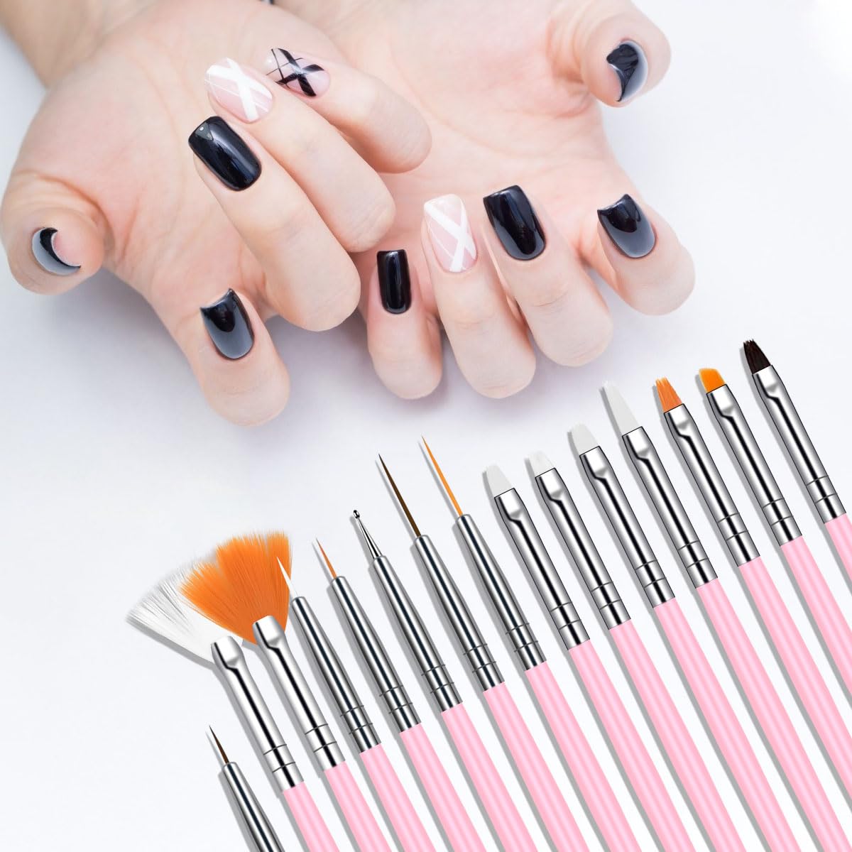 Juego de 20 pinceles de uñas, 15 Pinceles y 5 Punzones Incluidos, acrílicos para decoración de uñas, Pincel para Arte de Uñas Para Uñas DIY, Pinceles, Detalles, Mezcla etc, Rosa