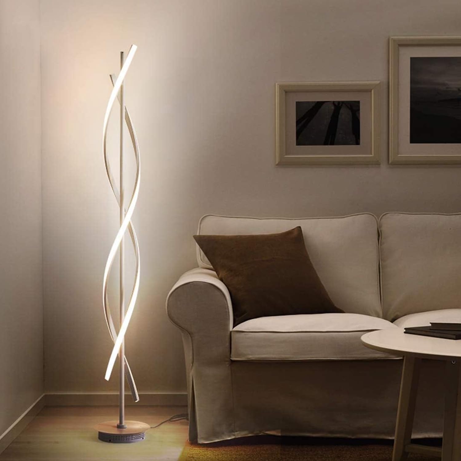 Lampada da Terra a LED da 40 W, dimmerabile, con Telecomando, a Spirale, per Interni, per soggiorni, camere da Letto, uffici (Bianco)