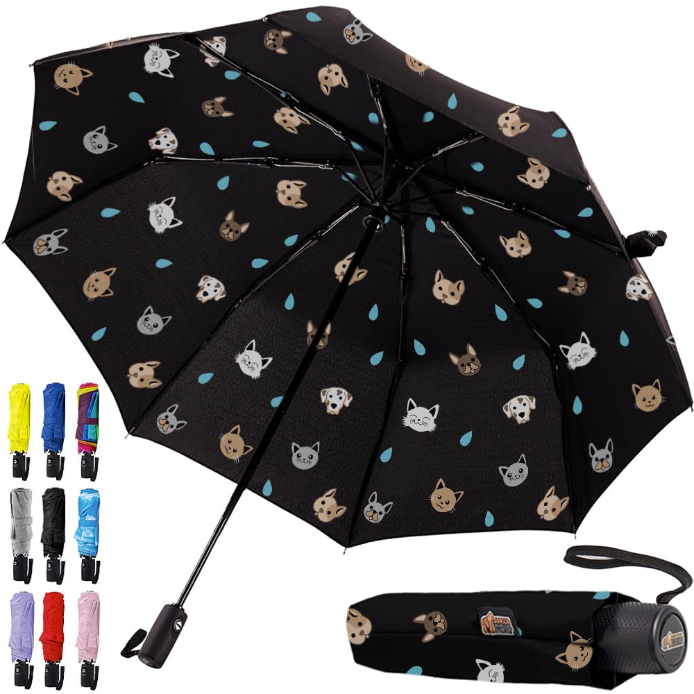 GORILLA GRIP Strong Windproof Stick Compact Umbrella for Rain, One-Click Automatic Open and Close, Durable Quick Dry Waterproof Material, Lightweight