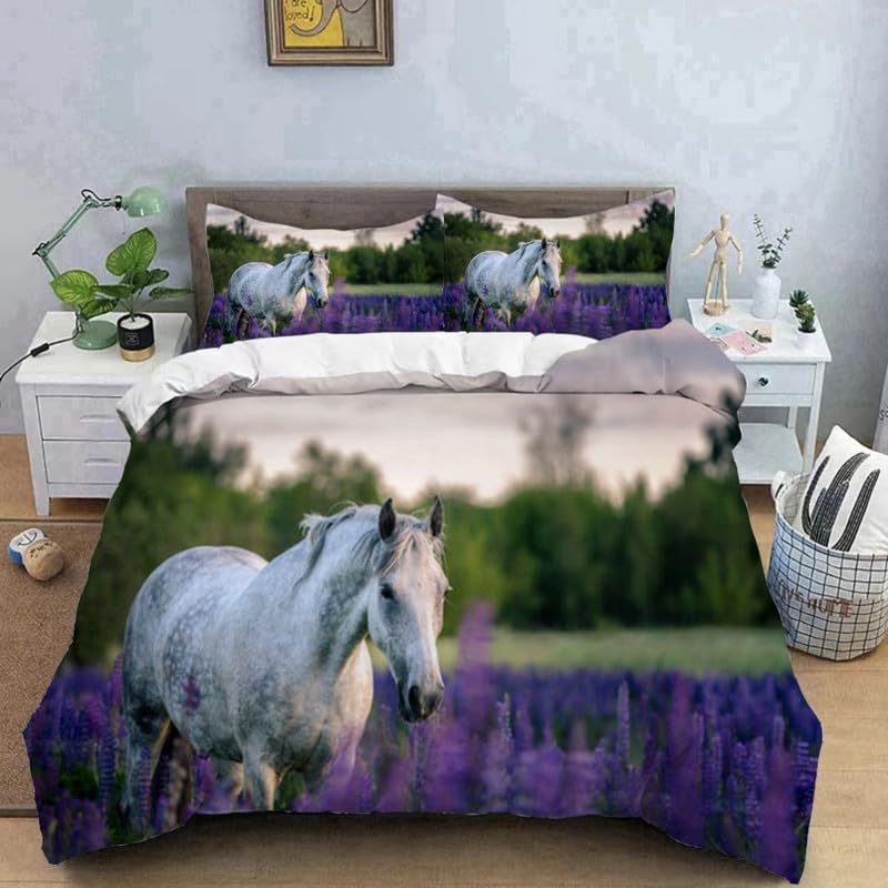 Funda nórdica de caballo morado cama 90 microfibra que no se arruga