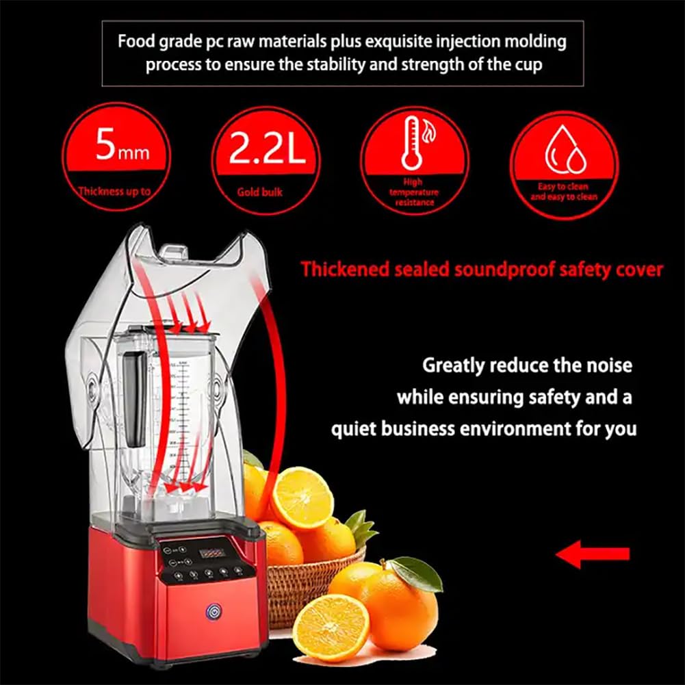 TsoLay Frullatore Commerciale Professionale, frullatore Commerciale Silenzioso da 2200 W, frullatore Elettrico da 2,2 Litri con 18.000-30.000 Giri/min, 5 preimpostazioni per tè al Latte da Cucina