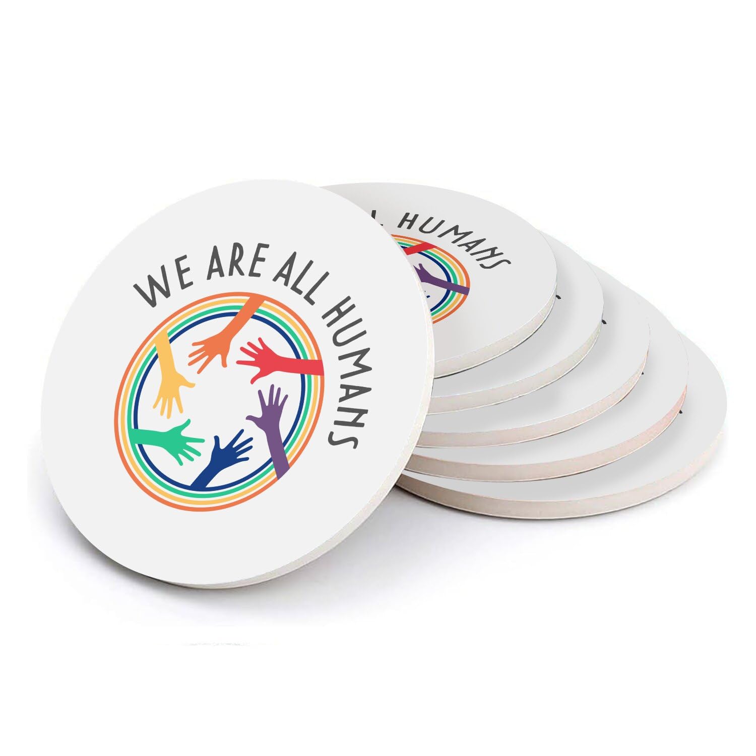 Sous verre ronds céramique LGBT absorbant lot de 6 dessous de verre We Are All Humans