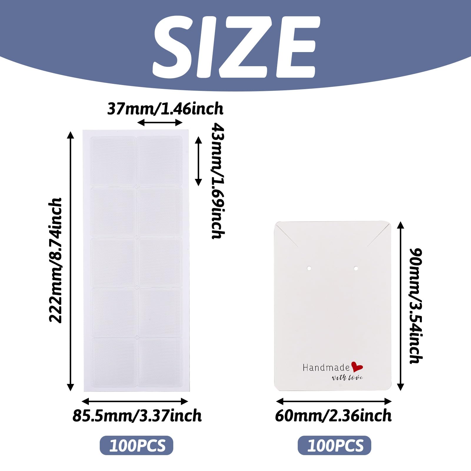 Craftdady 100 Jewelry Display Cards with 100 Adhesive Pouches Jewelry Packaging Bag Adhesive Pouch for Necklace Display Cards Necklace Chain Pouch for Selling Necklace Earring Jewelry Supplies (White)