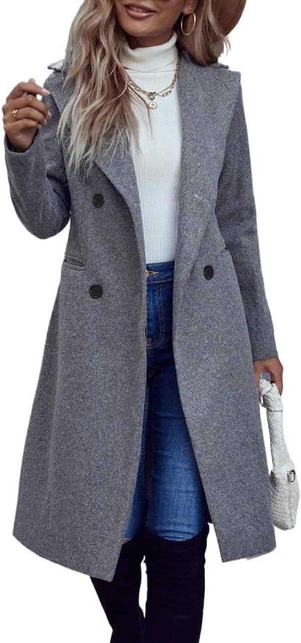 Women Fall Fashion Double-Breasted Lapel Trench Coat Raglan Sleeve Trench Coats