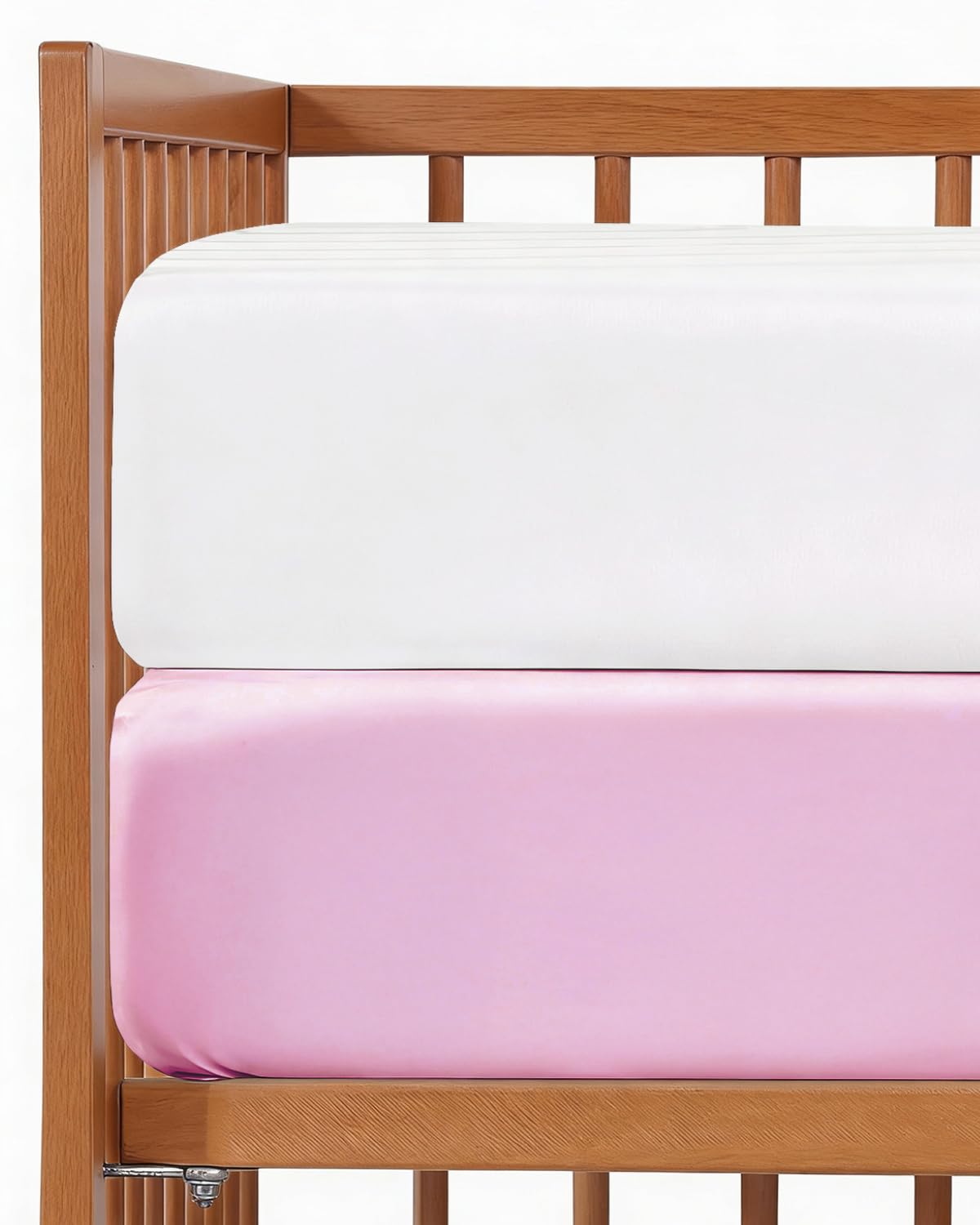 Baby Crib Sheets - Pack of 2 Fitted Sheets for Standard Crib - White/Pink