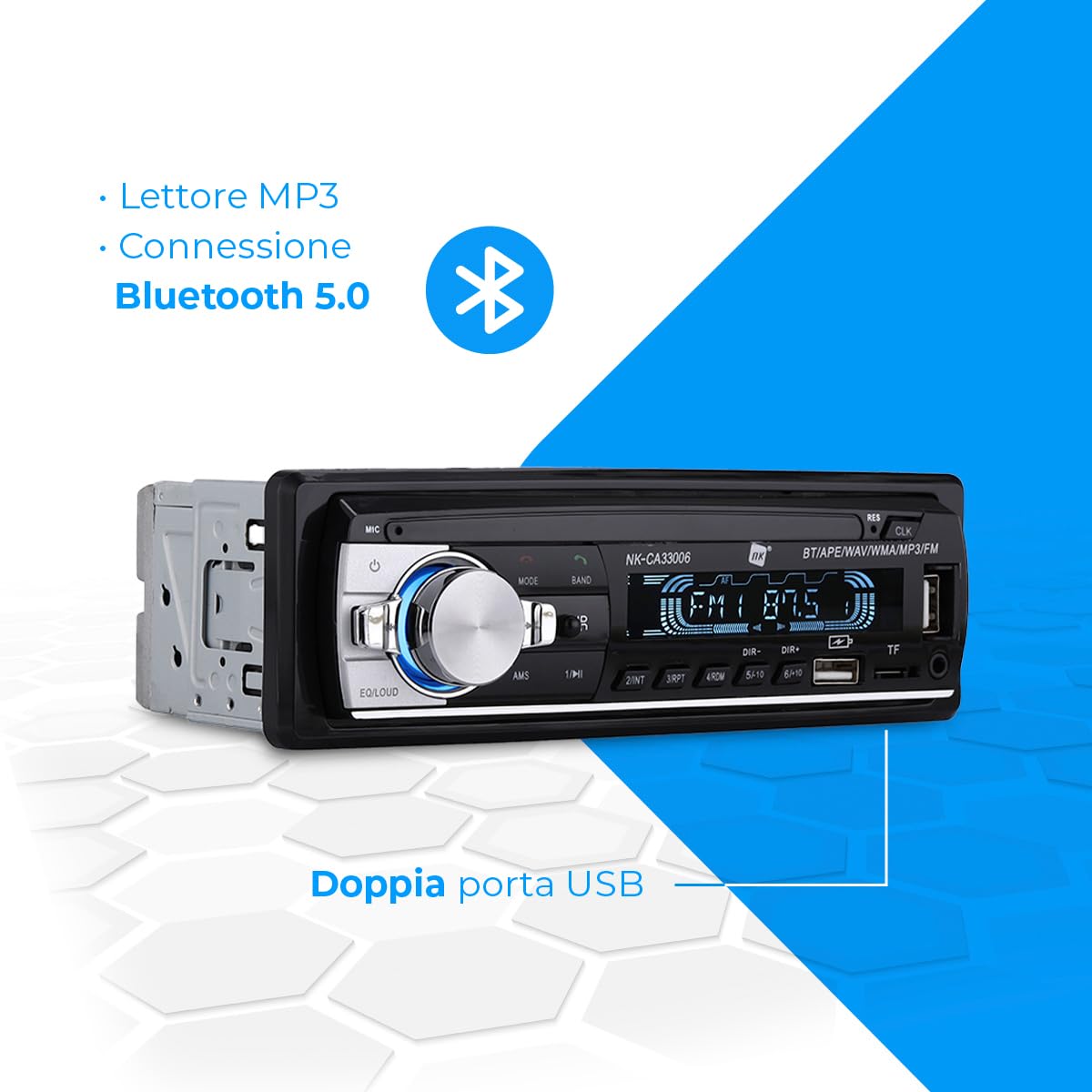 NK Autoradio Bluetooth 4.0 1DIN – 4x40W, FM, USB, AUX, Vivavoce E Telecomando - 2